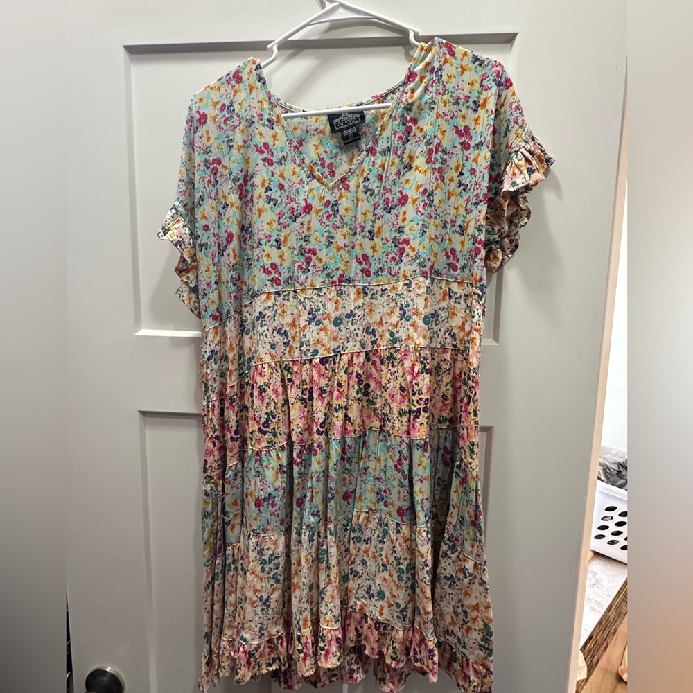 Floral Multicolor Dress with Ruffle Sleeves